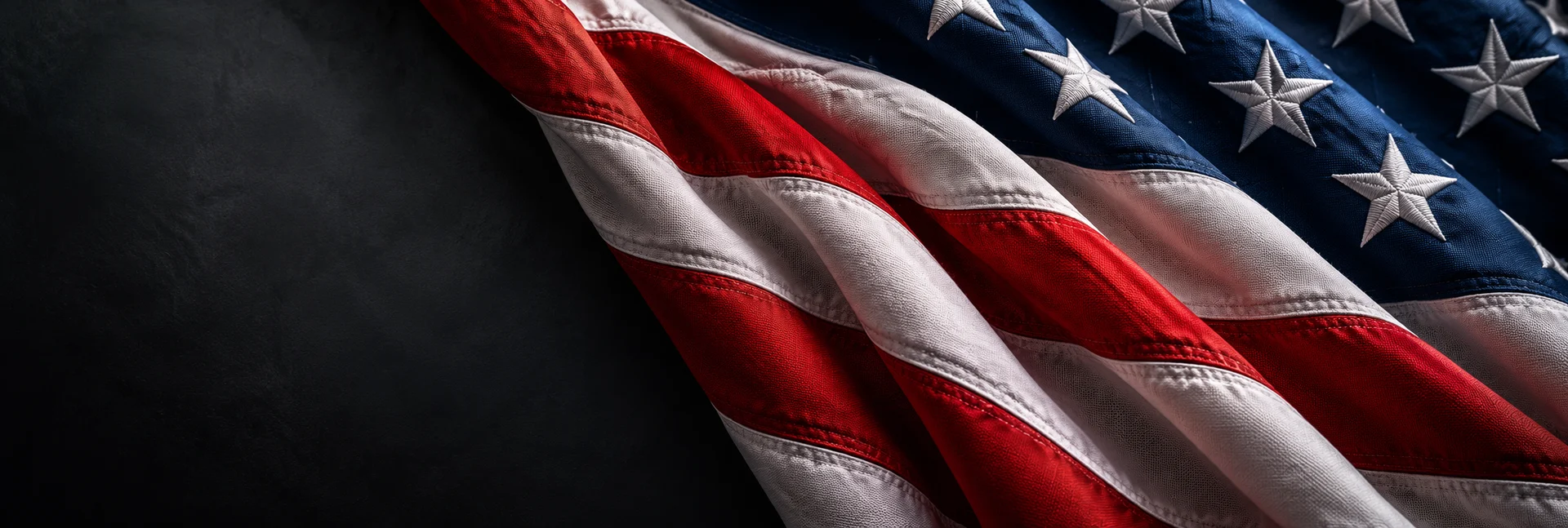 American flag in red, white, and blue woven fabric